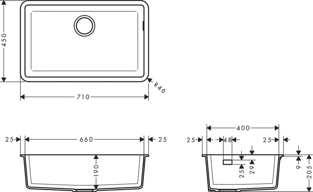 Hansgrohe S51, drez pod dosku 660, čierny grafit, HAN-43432170