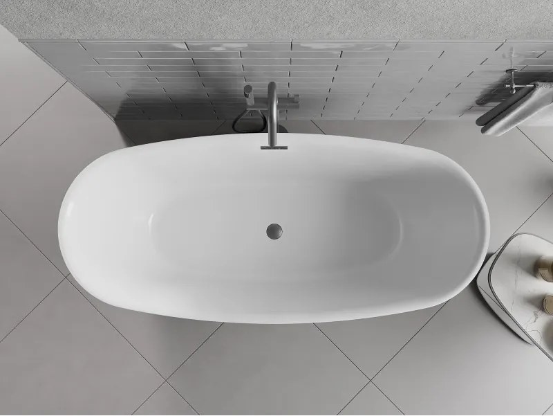 Mexen Luvo Slim, voľne stojaca vaňa 170 × 75 cm, biela-čierna, grafitový prepad, 52801707575-66
