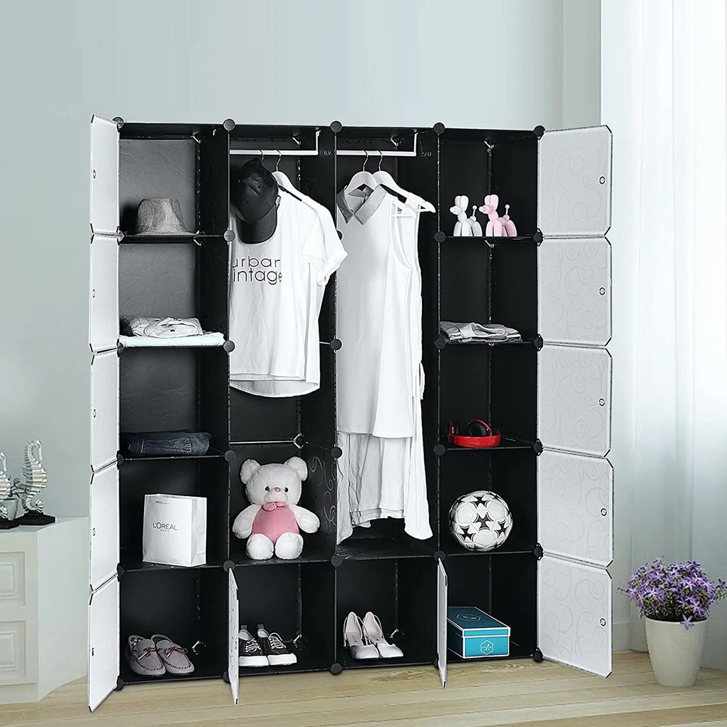SONGMICS Šatníková skriňa variabilná plastová čierna 143x178x36cm