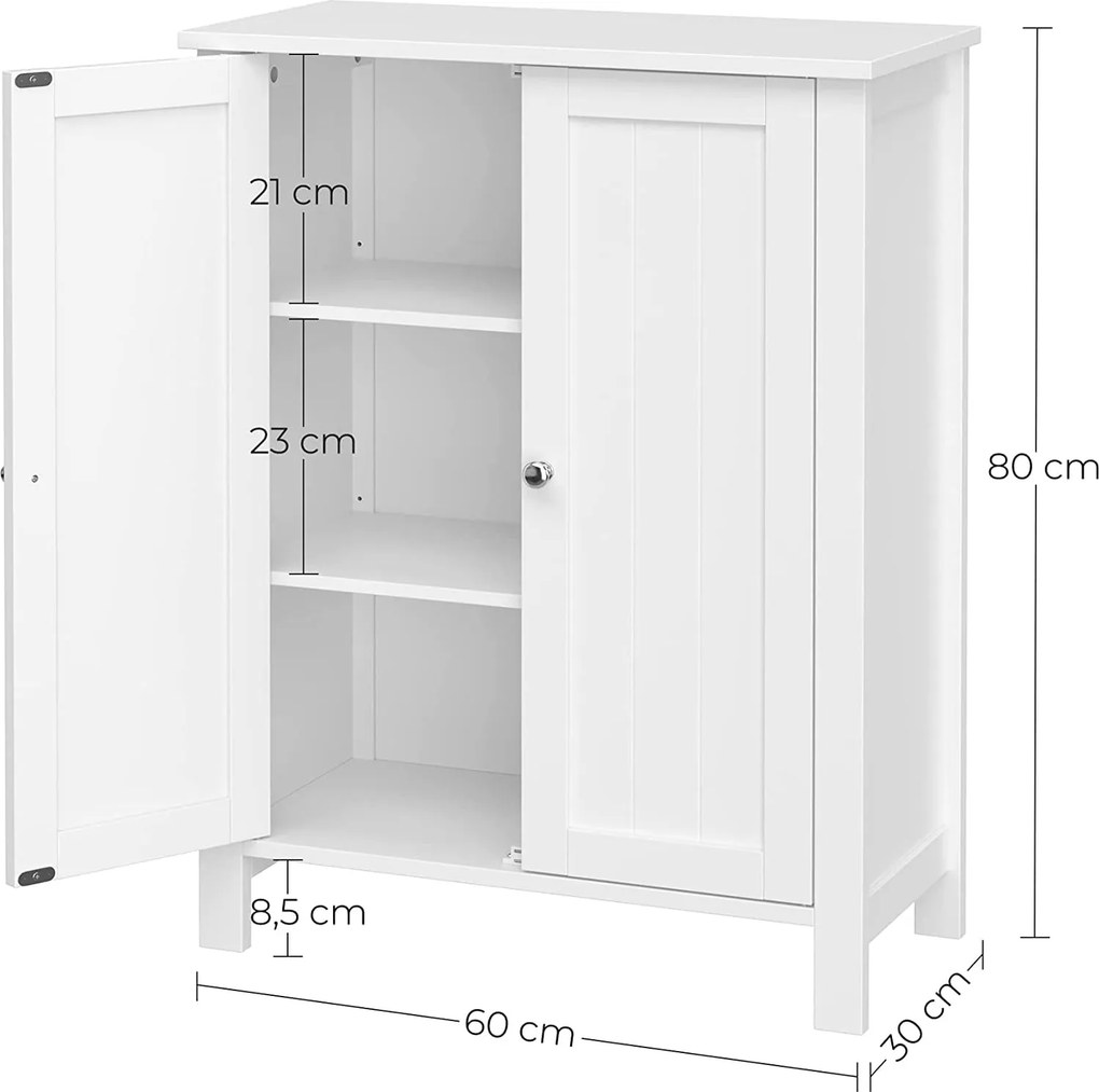 Kúpeľňová skrinka, úložná skrinka s 2 dvierkami, biela