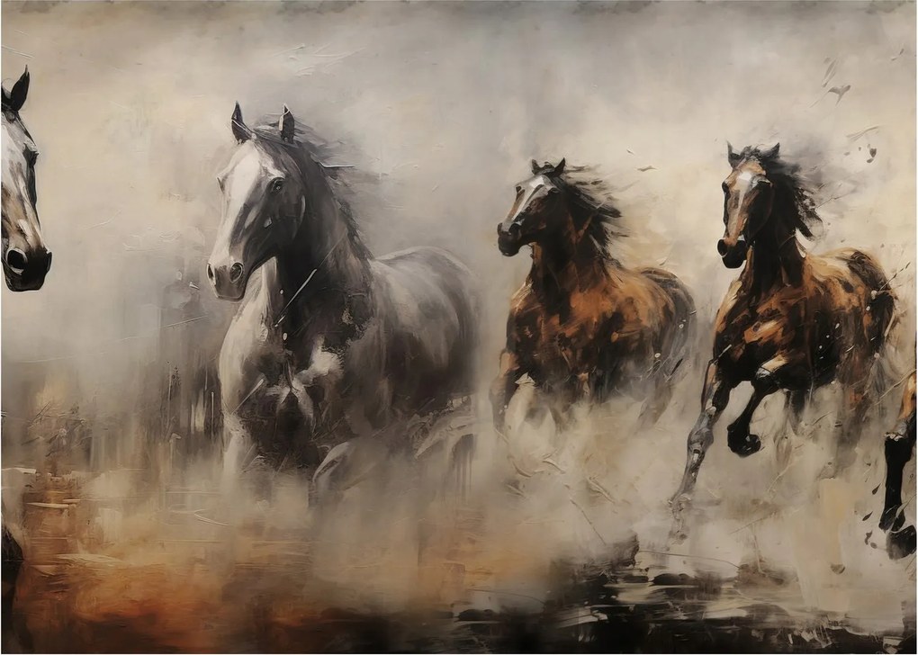 Sklenený obraz - Olejomaľba koní (70x50 cm)