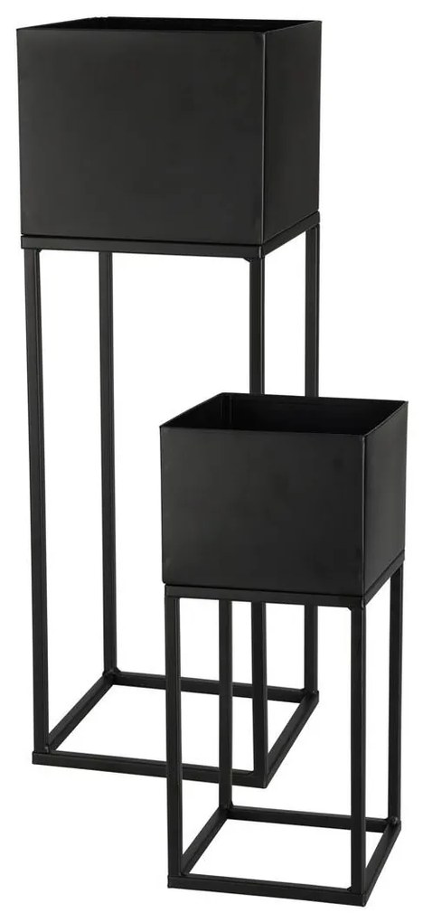 KOVOVÝ KVETINÁČ SO STOJANOM PLAIN SADA 2KS 58X19 CM+37X16 CM ČIERNA