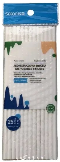 Huajie Jednorazové papierové nápojové slamky - 25 ks - biela