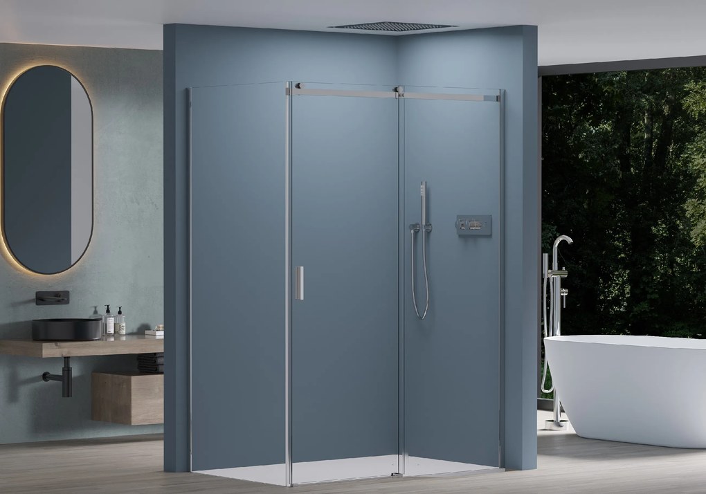 Cerano Santoro, sprchovací kút s posuvnými dverami 110(dvere) x 90(stena) x 195 cm, 6mm číre sklo, chrómový profil, CER-CER-425110