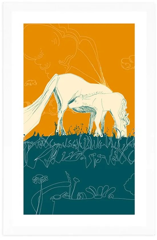 Plagát s paspartou kôň na lúke - 40x60 silver
