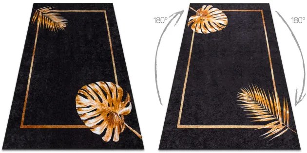 Koberec MIRO 51518.805 listy / rám, čierny / zlatý