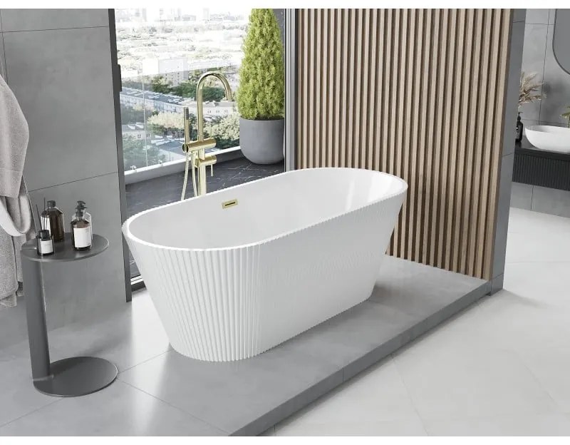 Mexen Yara, voľne stojaca ryhovaná vaňa 170 x 75 cm, biela lesklá, zlatý lesklý prepad, 52861707500-50