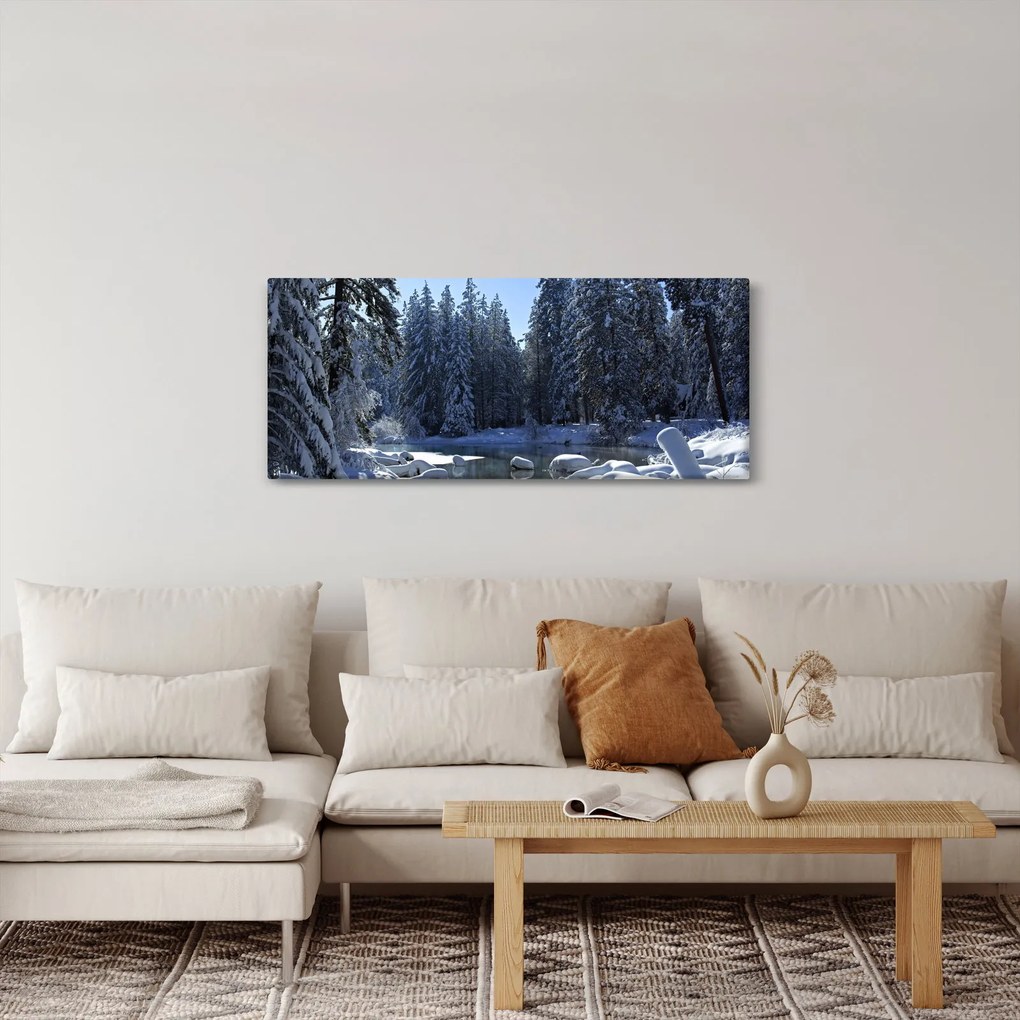 Obraz zasneženého lesa (120x50 cm)