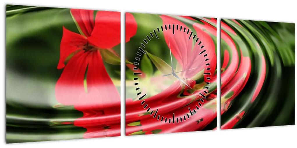 Abstraktný obraz - kvety vo vlnách (s hodinami) (90x30 cm)