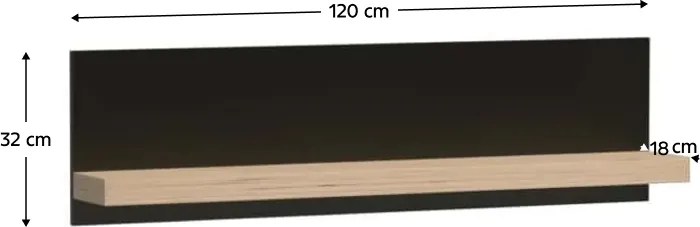 Polica 120, dub artisan/čierna, KOLI C-9