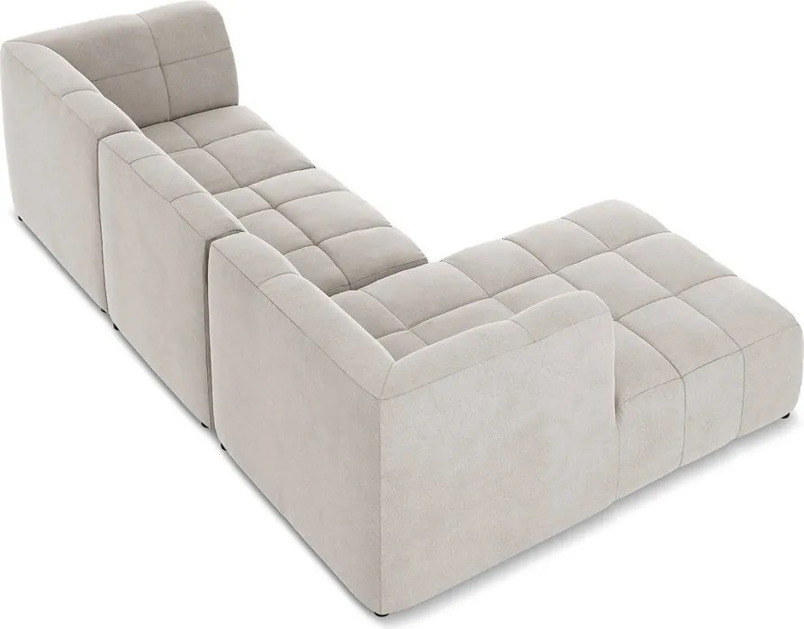 Béžová zamatová rohová pohovka (ľavý roh/s leňoškou) Aloha – Makamii