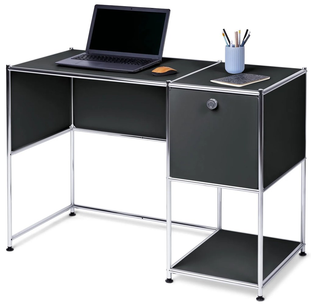 Kovový písací stôl »CN3« s výklopnými dvierkami, čierny