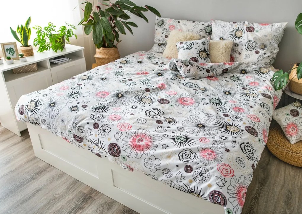 Súprava 1+1+1 posteľnej bavlnenej obliečky, FLORAL