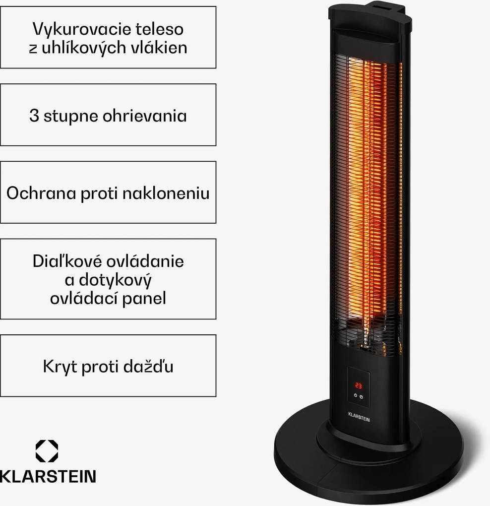 Klarstein BlazeTower infračervený ohrievač | 2000 W | 15 m² | Výkonný | 101 cm x 40 cm