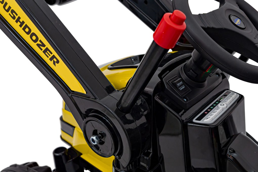 Batériový bager-traktor pre deti žltý + pohyblivé rameno lyžice + diaľkové ovládanie + pomalý štart + FM rádio + LED