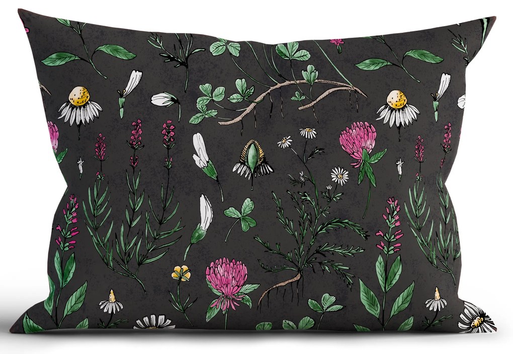 Bavlnená obliečka na vankúš Renforcé 50 × 70 cm - Herbár čierny