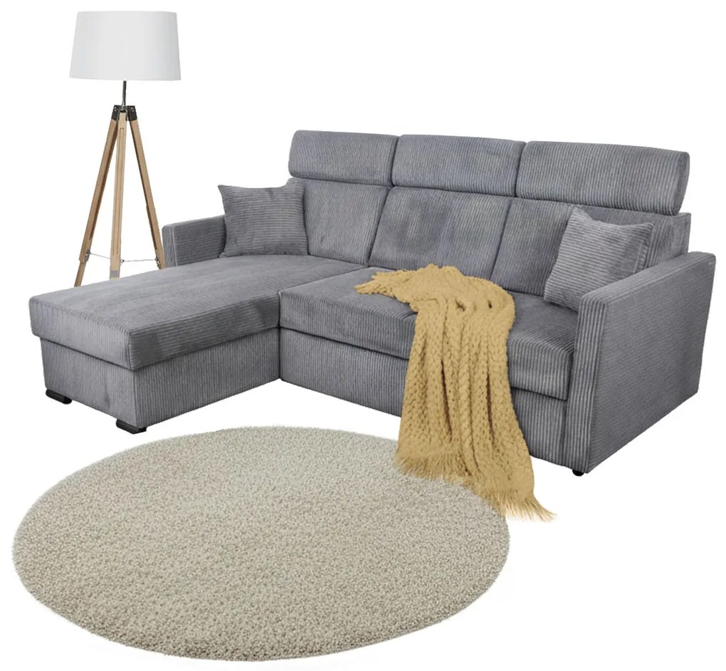 Sivá menčestrová rohová rozkladacia sedacia súprava Lars