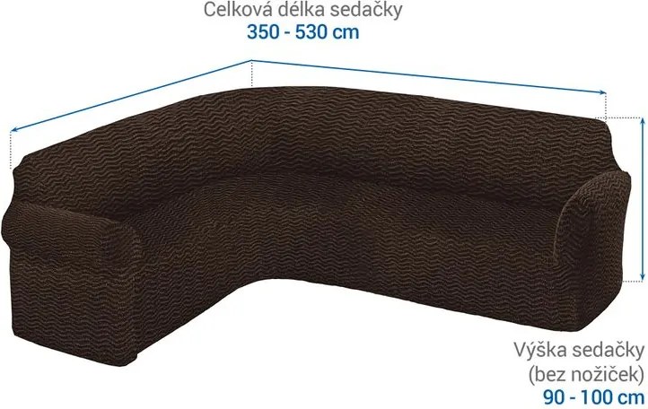 Bielastické poťahy CRISTINA tabaková rohová sedačka (š. 350 - 530 cm)