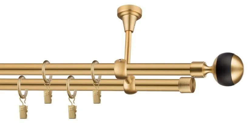 Dekorstudio Stropná dvojradová garniža Guľa GLOBUS zlatá 19mm Dĺžka: 180cm, Typ príslušenstva: Krúžky tiché so štipcami