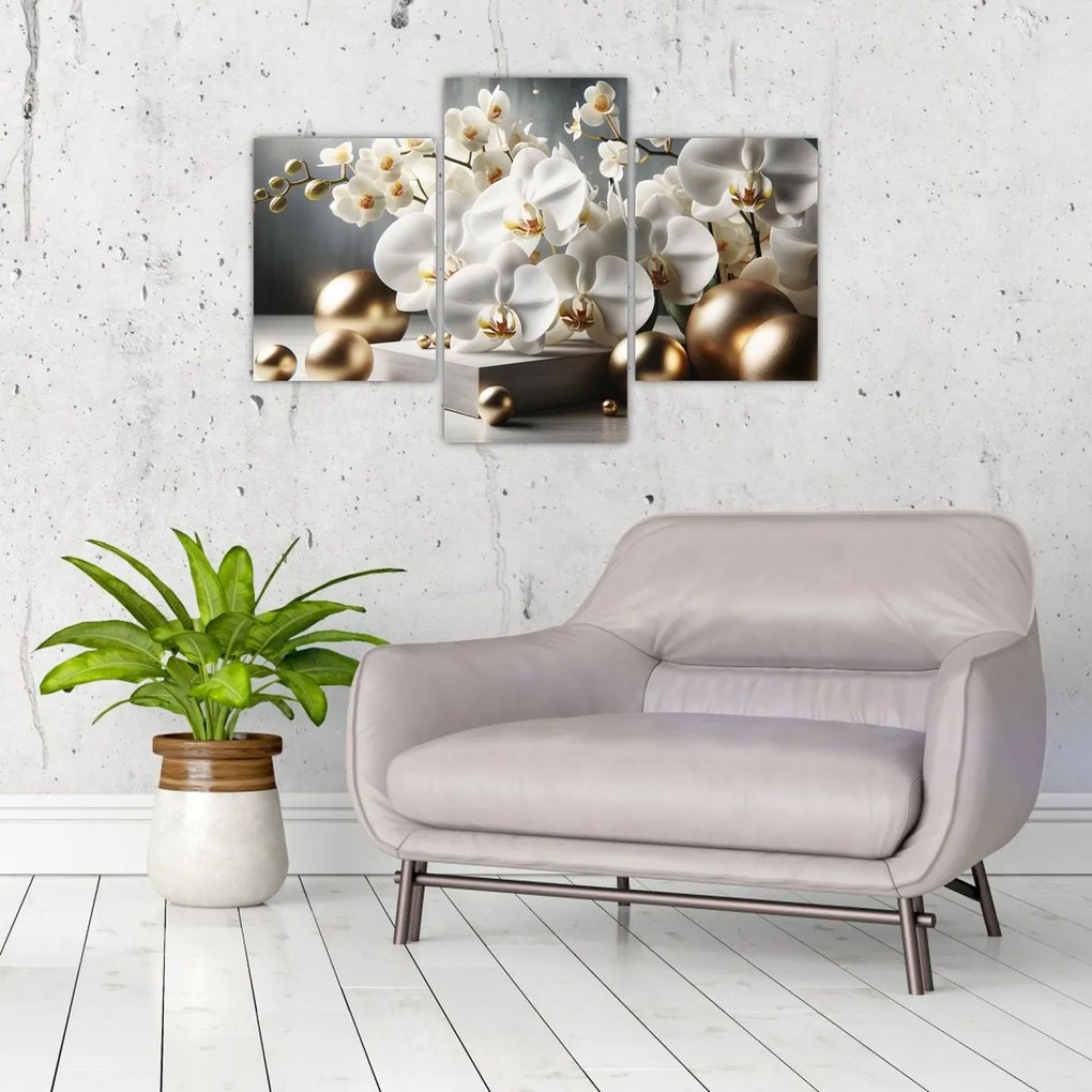 Obraz - Orchidea a zlaté gule (90x60 cm)