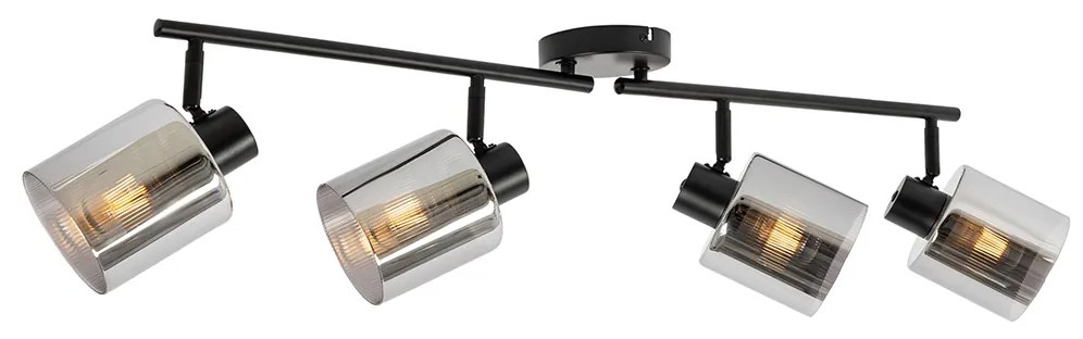 Stropné bodové svetlo čierne s dymovým sklom 4-žiarovkové nastaviteľné - Laura