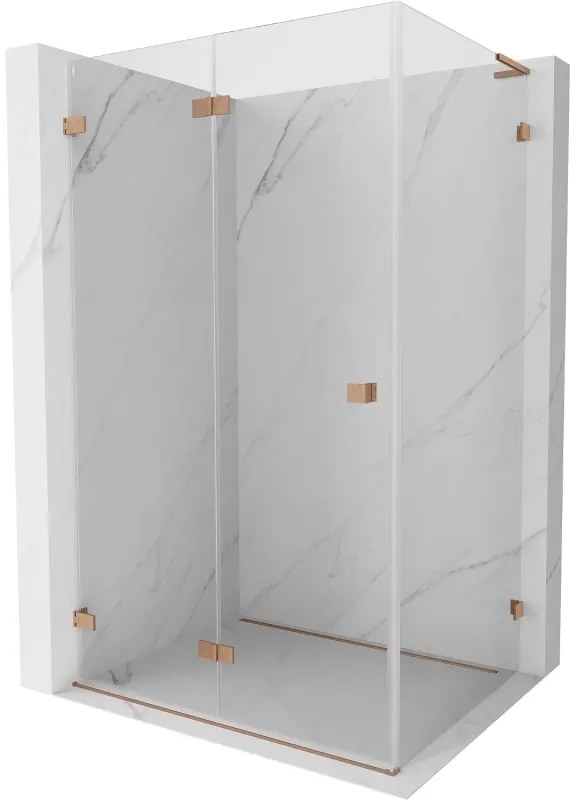 Mexen Lunar-F L, 1-krídlový sprchový kút so skladacími dverami, ľavý, 90 x 70 cm, 8mm číre sklo, medený profil, 836L-090-070-65-00-L