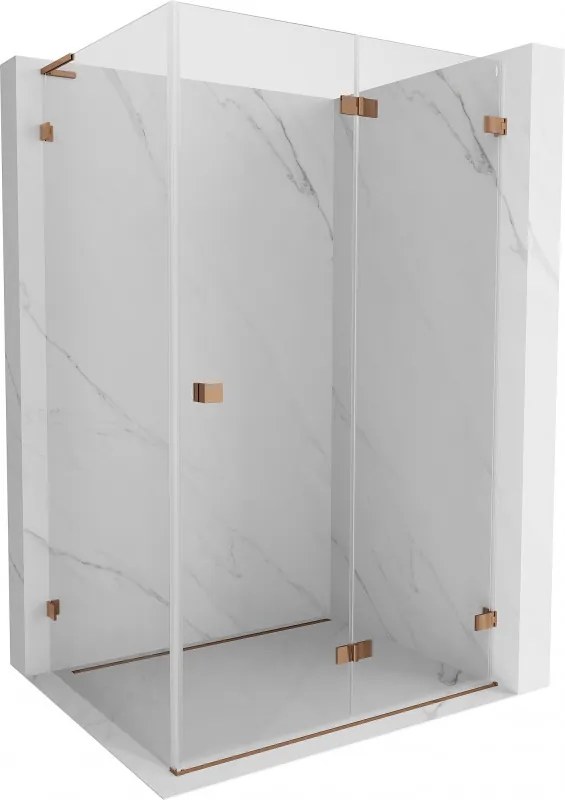 Mexen Lunar-F L, 1-krídlový sprchový kút so skladacími dverami, pravý, 95 x 80 cm, 8mm číre sklo, ružové zlato profil, 836L-095-080-60-00-P