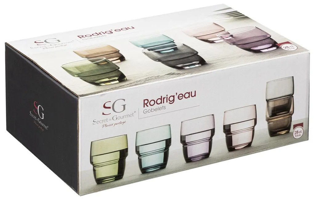 Sklenený pohár na vodu Colors 280 ml sada 6ks