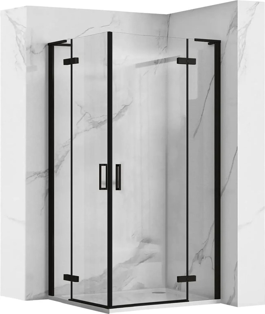 Rea Hugo Double, 2-krídlový sprchovací kút 80 (dvere) x 80 (dvere) x 200 cm, 6mm číre sklo, čierny profil, REA-K6600