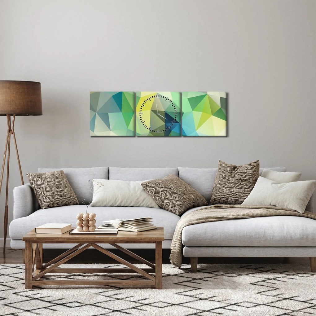 Obraz geometrické abstrakcie (s hodinami) (90x30 cm)