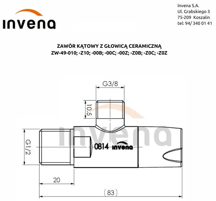 Invena Invena, uhlový ventil s keramickou hlavou 1/2" X 3/8",biela, INV-ZW-49-00B-W