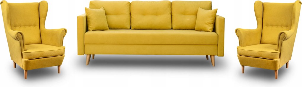 Sedacia Súprava Škandinávska Pohovka Lahti 2 Kreslá Denver Horčicová