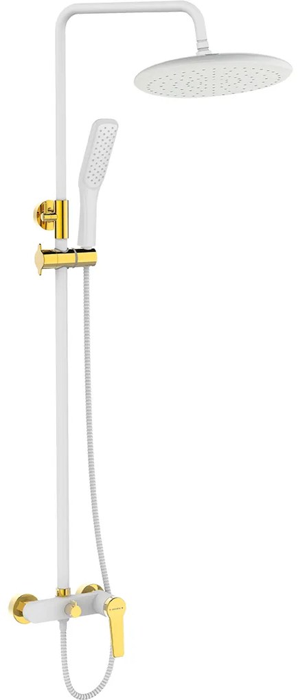 Kuchinox Alanis, sprchová súprava s ručnou a hlavovou sprchou, biela-zlatá lesklá, LAV-PQI_W0OB