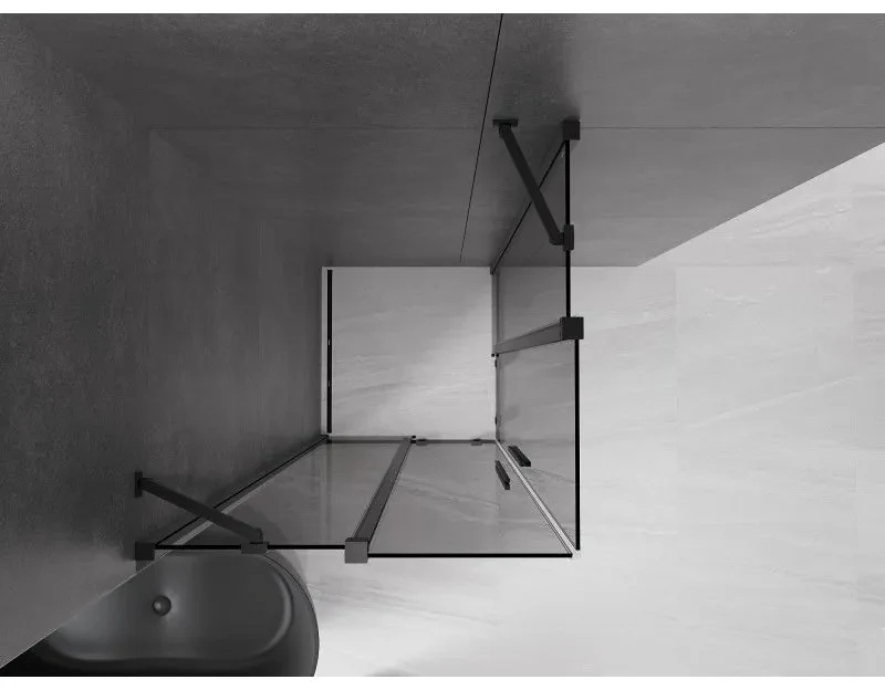 Mexen Velar Duo, sprchový kút s posuvnými dverami 100 x 100 cm, 8mm šedé sklo, čierna matná, 871-100-100-42-70