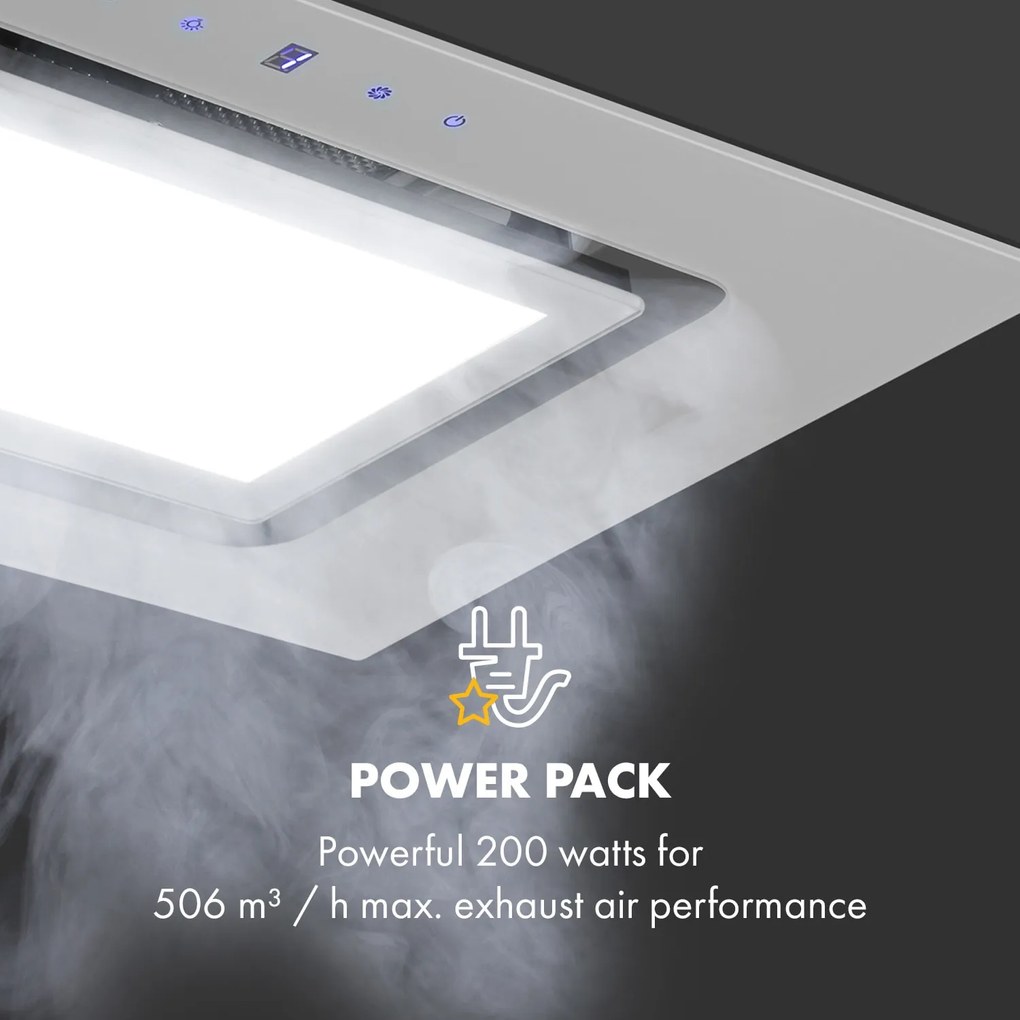 Klarstein Hektor Brilliant Edition, digestor, 52 cm, vstavaný, 506 m³/h, dotykové ovládanie, sklo, biely