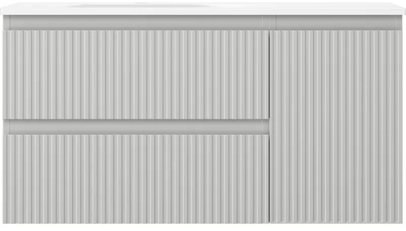 Mexen Rivel, kúpeľňová skrinka 90 cm s umývadlom Vela na ľavej strane, 2S, 1D, drážkovaná, sivá matná/biela matná - 91A23-09047-3-BBFFF62-W23L01