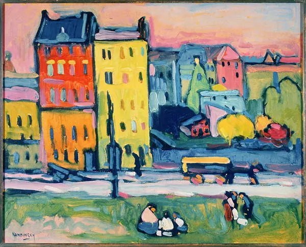 Wassily Kandinsky - Umelecká tlač Houses in Munich, 1908, (40 x 35 cm)