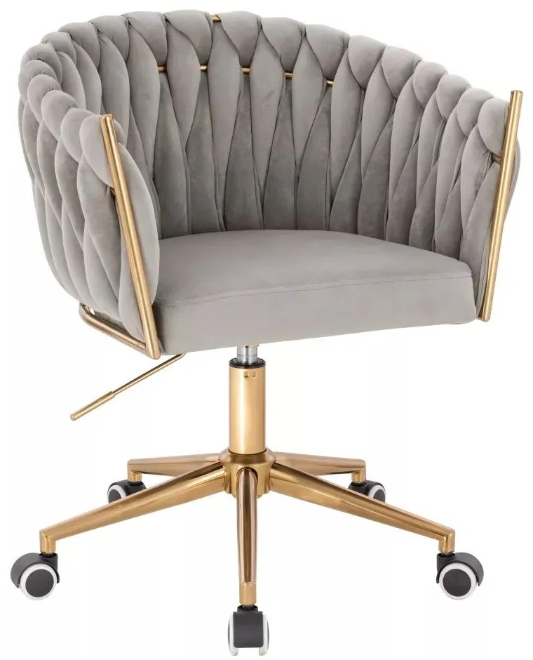 LuxuryForm DESIGN Stolička NORDEN VELUR na zlatej podstave s kolieskami - svetlosivá