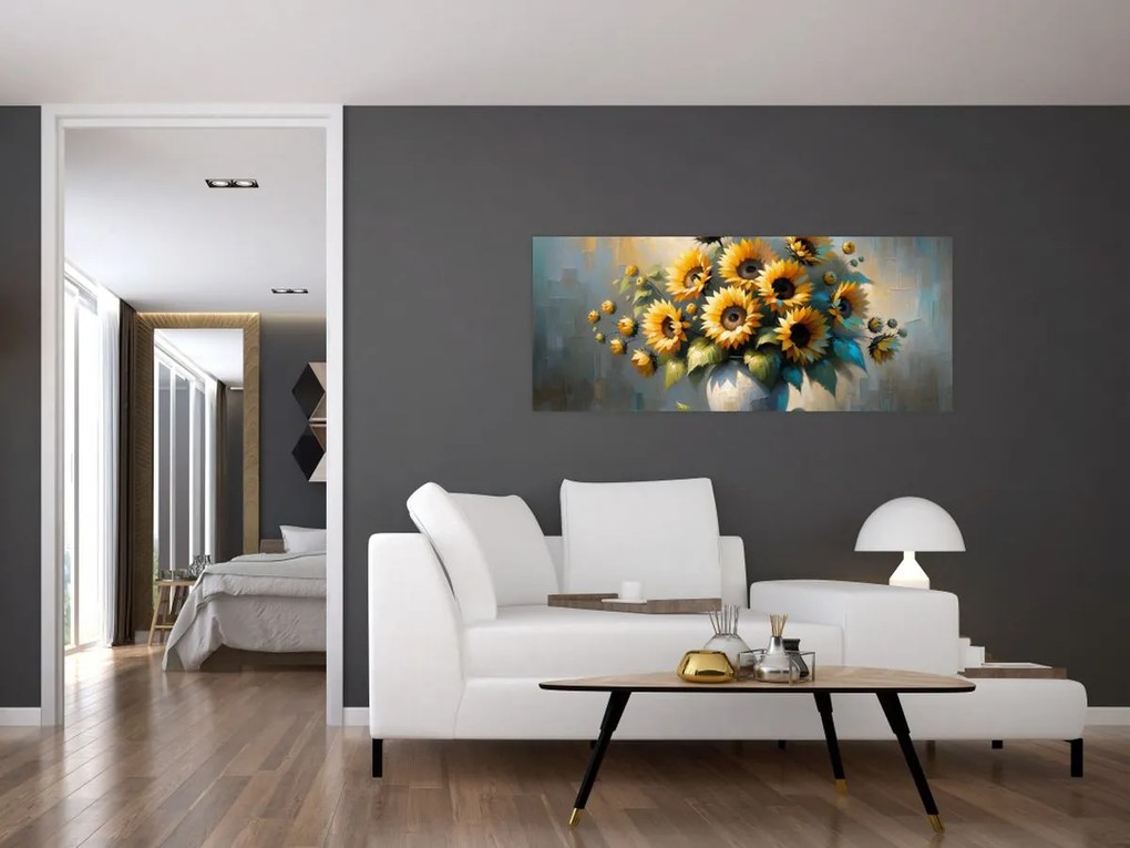 Obraz – Váza so slnečnicami (120x50 cm)