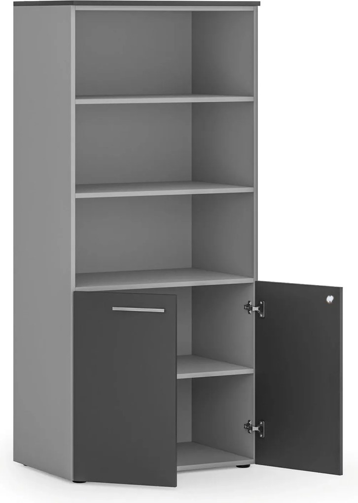 Kombinovaná kancelárska skriňa PRIMO GRAY, nízke dvere, 800 x 500 x 1781 mm, sivá/grafit