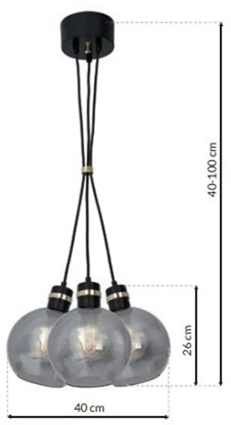 Závesné svietidlo Omega1, 3x garfitové sklenené tienidlo, b/g