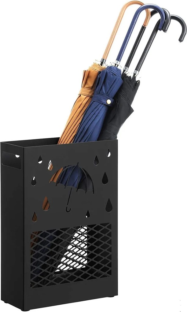 Kovový stojan na dáždniky, so 4 háčikmi, čierny