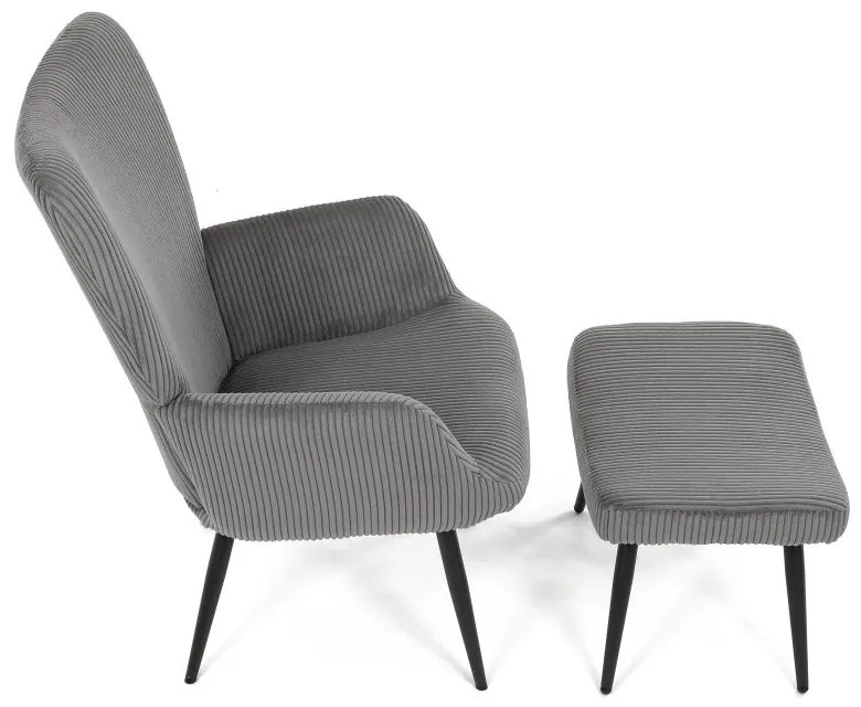 Relaxačné kreslo ušiak s taburetom ROYAL — kov, menčester, sivá