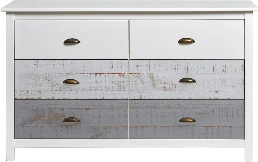 Bielo-sivá komoda so 6 zásuvkami Marckeric Romantica, 130 × 80 cm