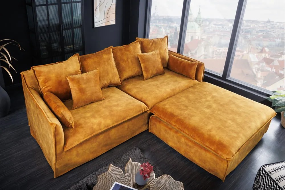 Taburetka Heaven 100cm horčicovo žltý zamat