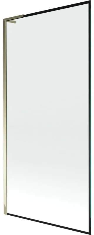 Mexen Next L, 1-krídlová vaňová zástena 90 x 150 cm, 6mm číre sklo-čierny vzor, zlatý lesklý profil, 895-090-000-03-70-50