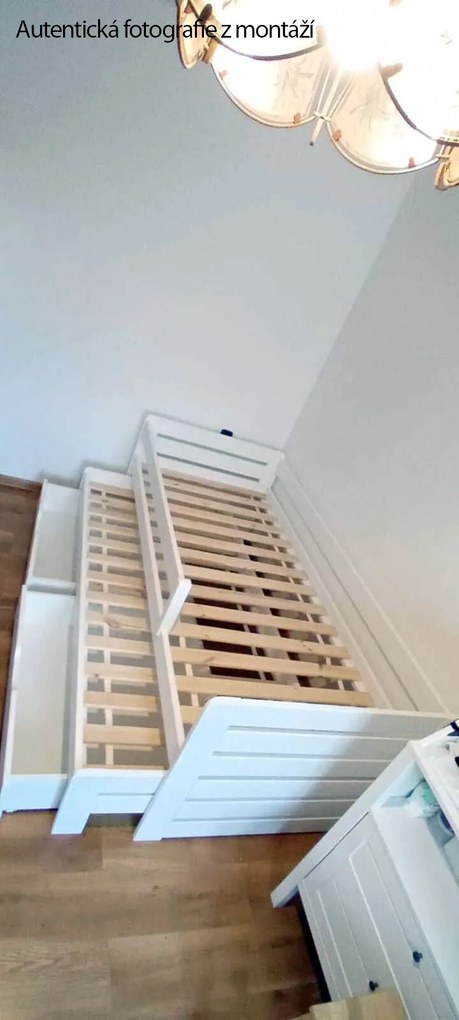 Detská posteľ z masívu borovice TOMÁŠ II s prístelkou a šuplíkmi - 200x90 cm - biela