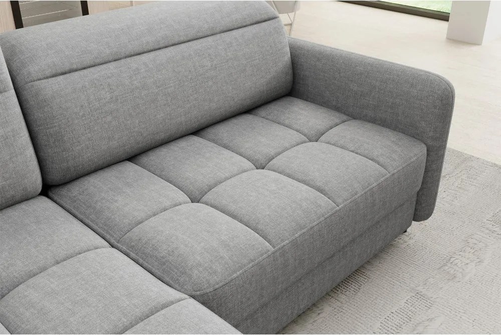 Sivá zamatová rozkladacia/s úložným priestorom rohová pohovka (ľavý roh/do L) Barea – ELTAP