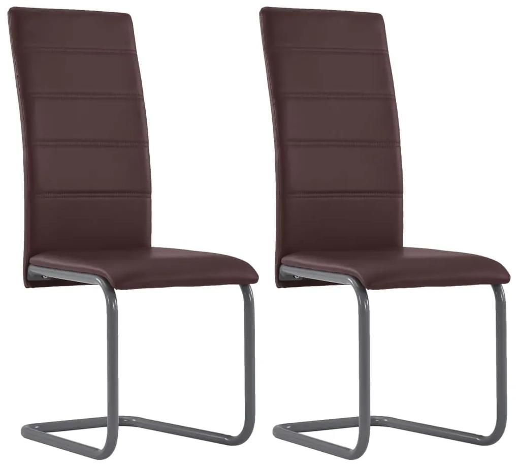 vidaXL Jedálenské stoličky, perová kostra 2 ks, hnedé, umelá koža