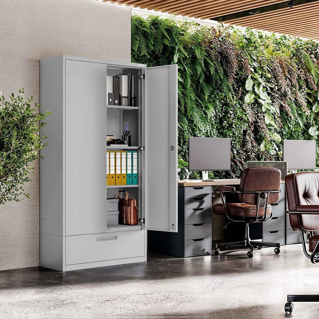 Modulárna kovová multifunkčná skriňa so zásuvkou sivá MEGAN 1850 x 900 x 400 mm